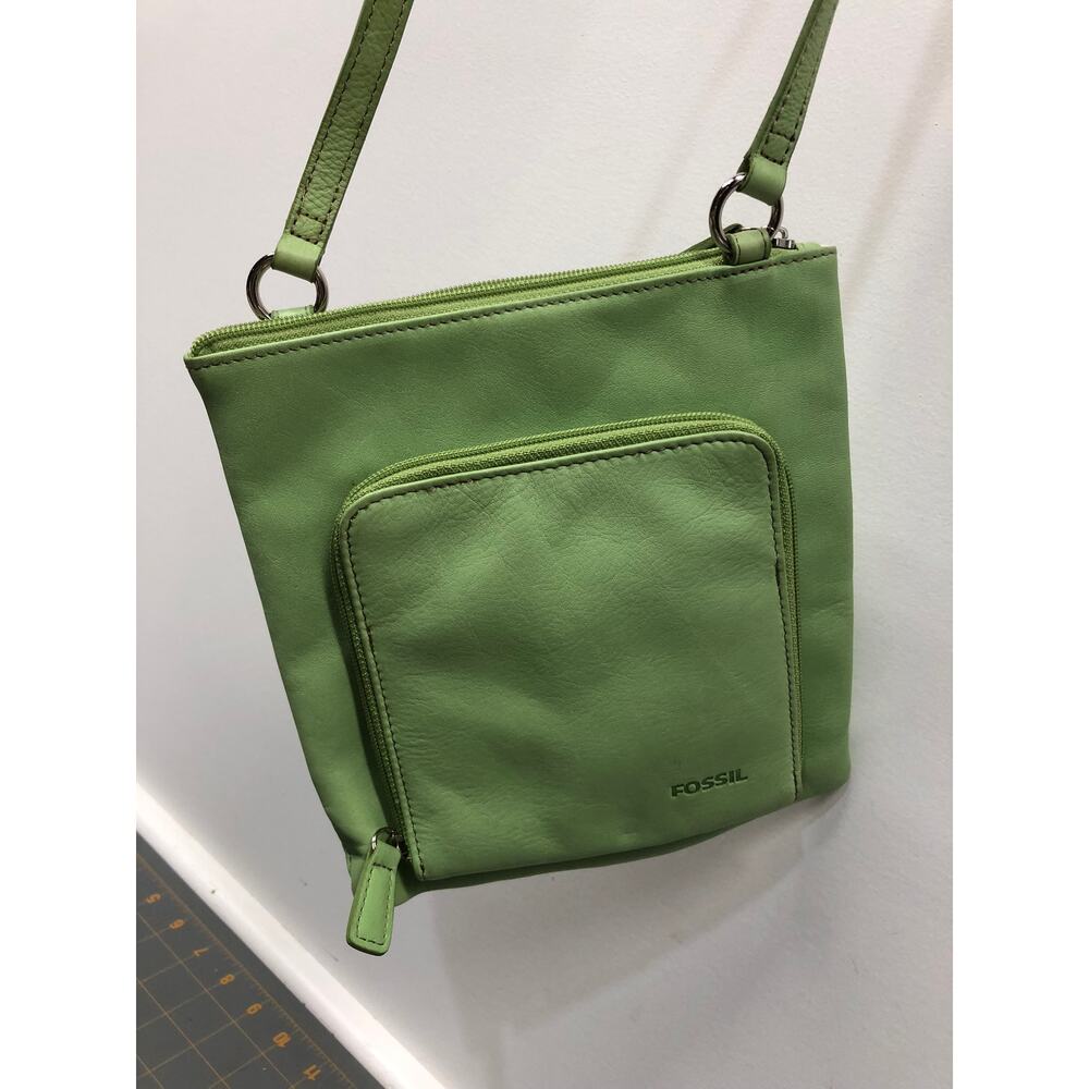 Fossil Crossbody Light Green Leather Branded Card Holder Insert Purse Bag